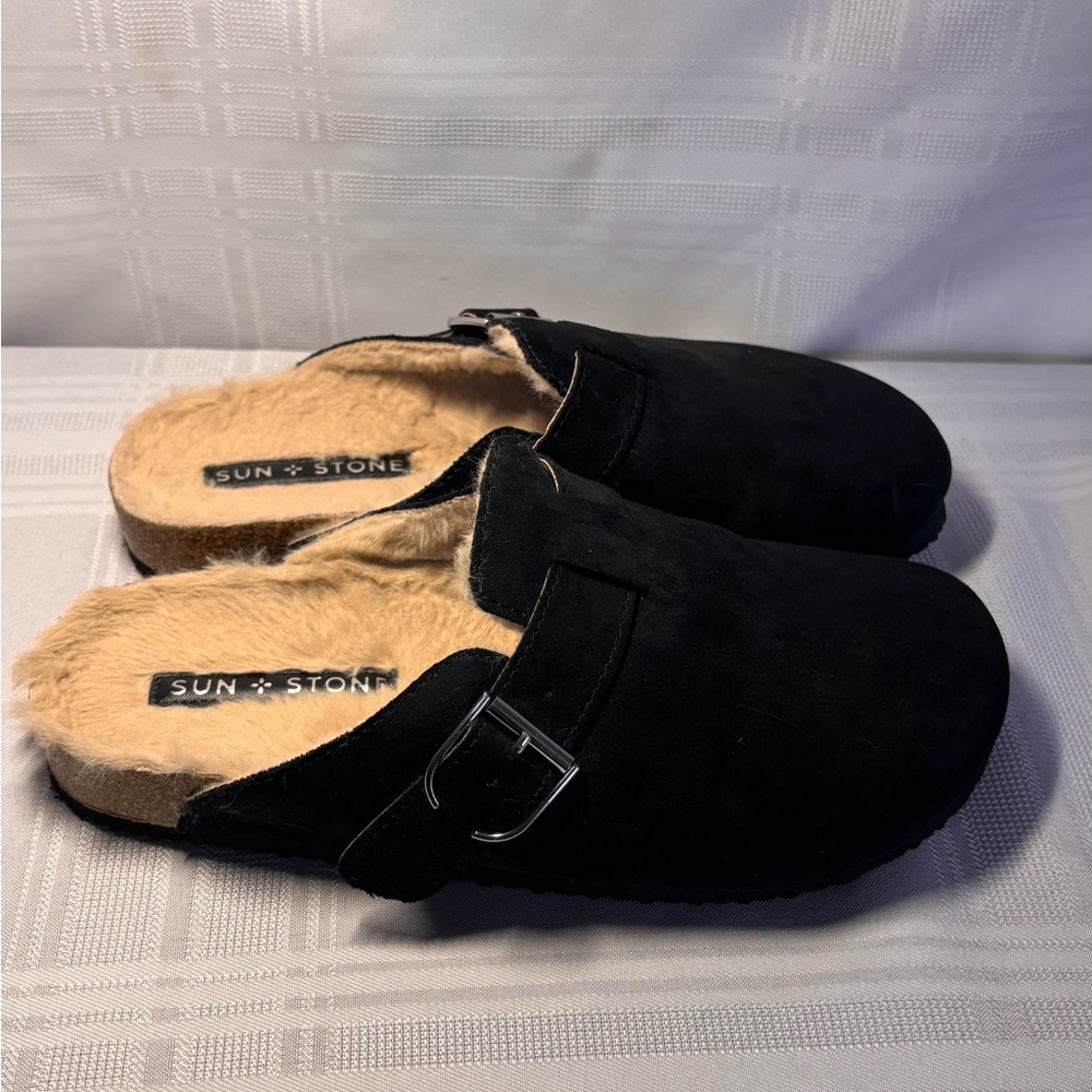 Sun + Stone Black Suede Slip-On Clogs